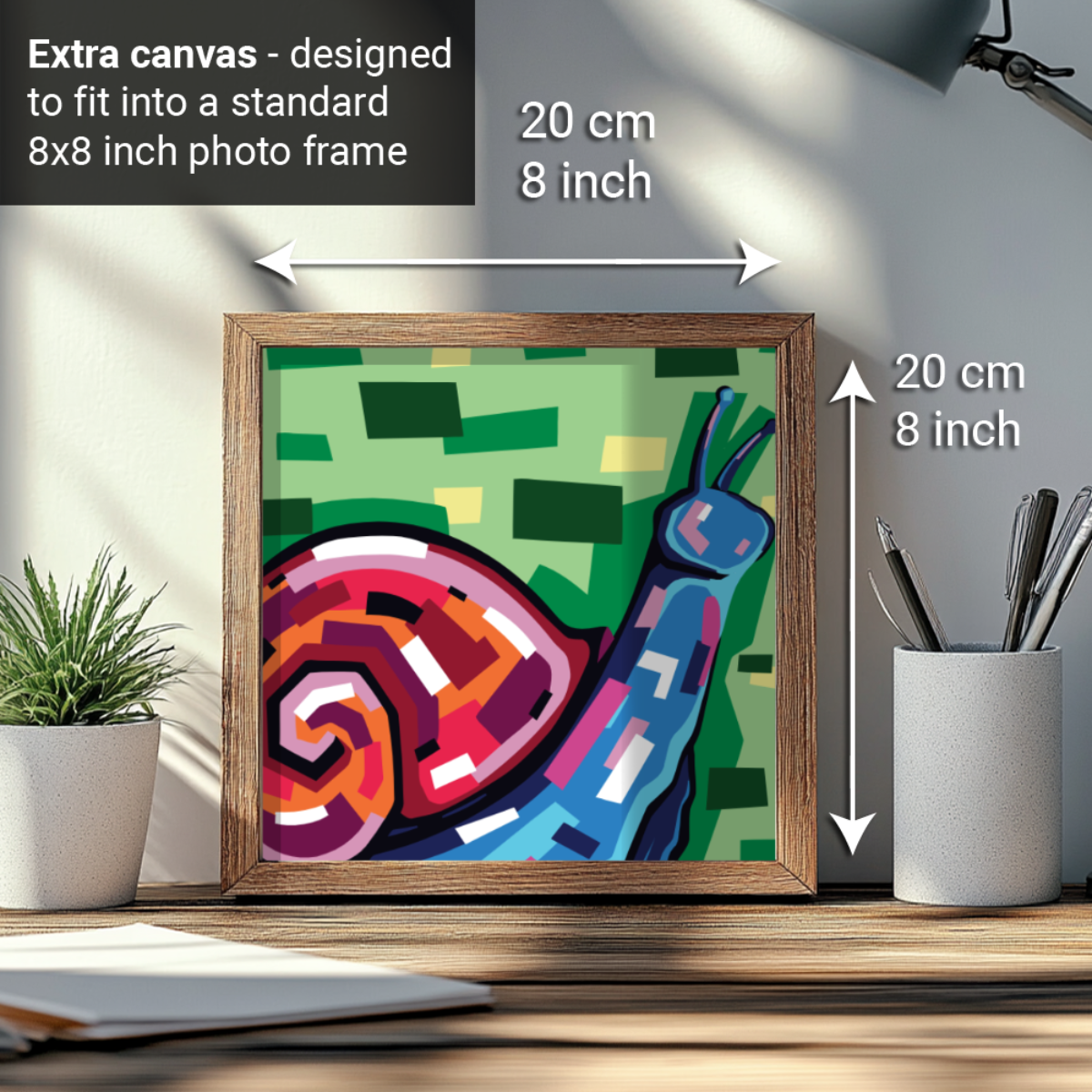 2-in-1 Paint by Numbers Kit - Rolled Canvases (20x25cm & 20x20cm), 16 Colours (Geometric Pop Art - Snail)
