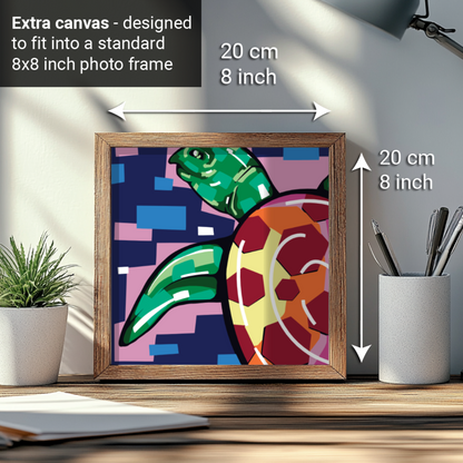 2-in-1 Paint by Numbers Kit - Rolled Canvases (20x25cm & 20x20cm), 16 Colours (Geometric Pop Art - Turtle)