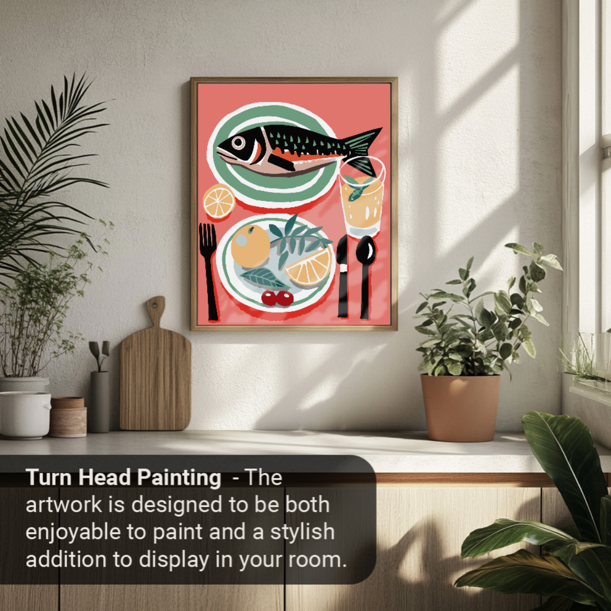 40x50cm Paint by Numbers Kit: Savouring the Catch: Fish on the Dinner Table.