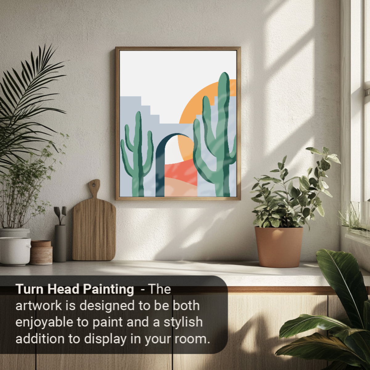 40x50cm Paint by Numbers Kit:  Desert Solitude: Minimalist Cactus and Stone Structure