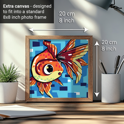2-in-1 Paint by Numbers Kit - Rolled Canvases (20x25cm & 20x20cm), 16 Colours (Geometric Pop Art - Goldfish)