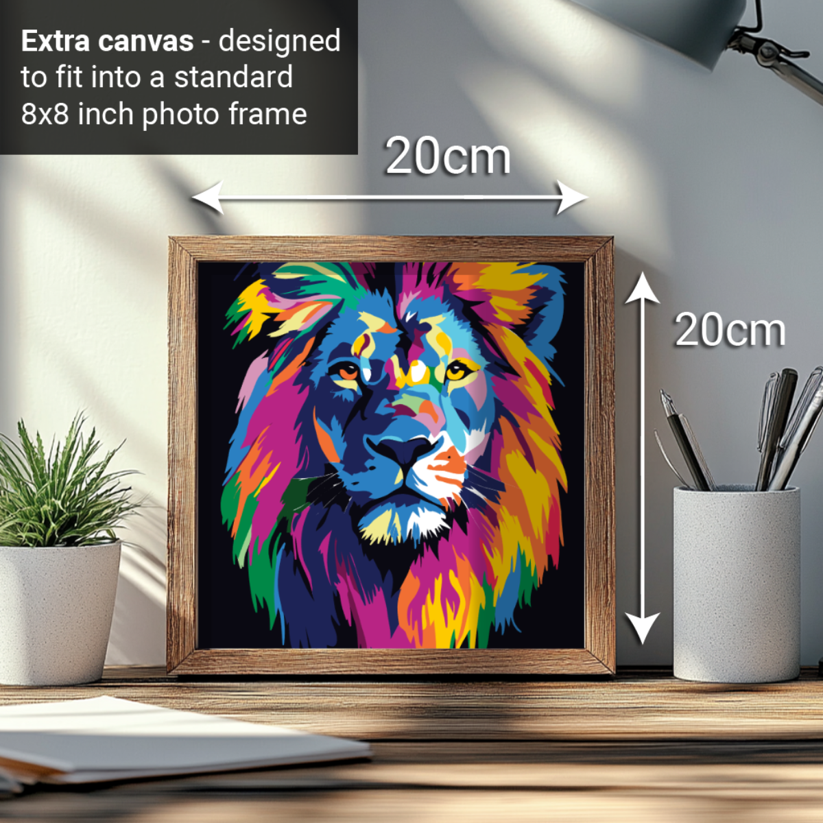 2-in-1 Paint by Numbers Kit - Rolled Canvases (20x25cm & 20x20cm), 16 Colours (Bold in Black - Lion)