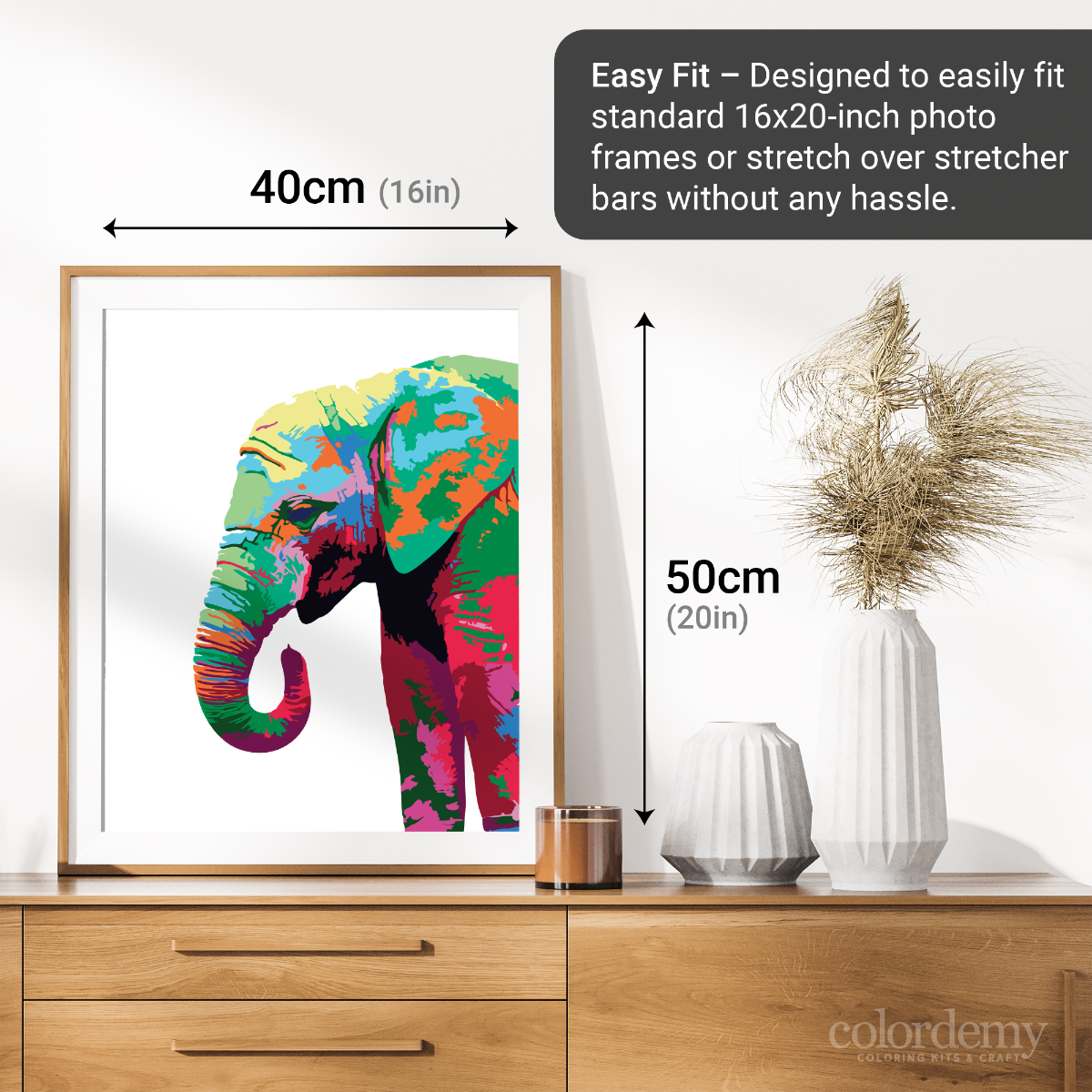 40x50cm Paint by Numbers kit: Vibrant Majesty: Colourful Elephant