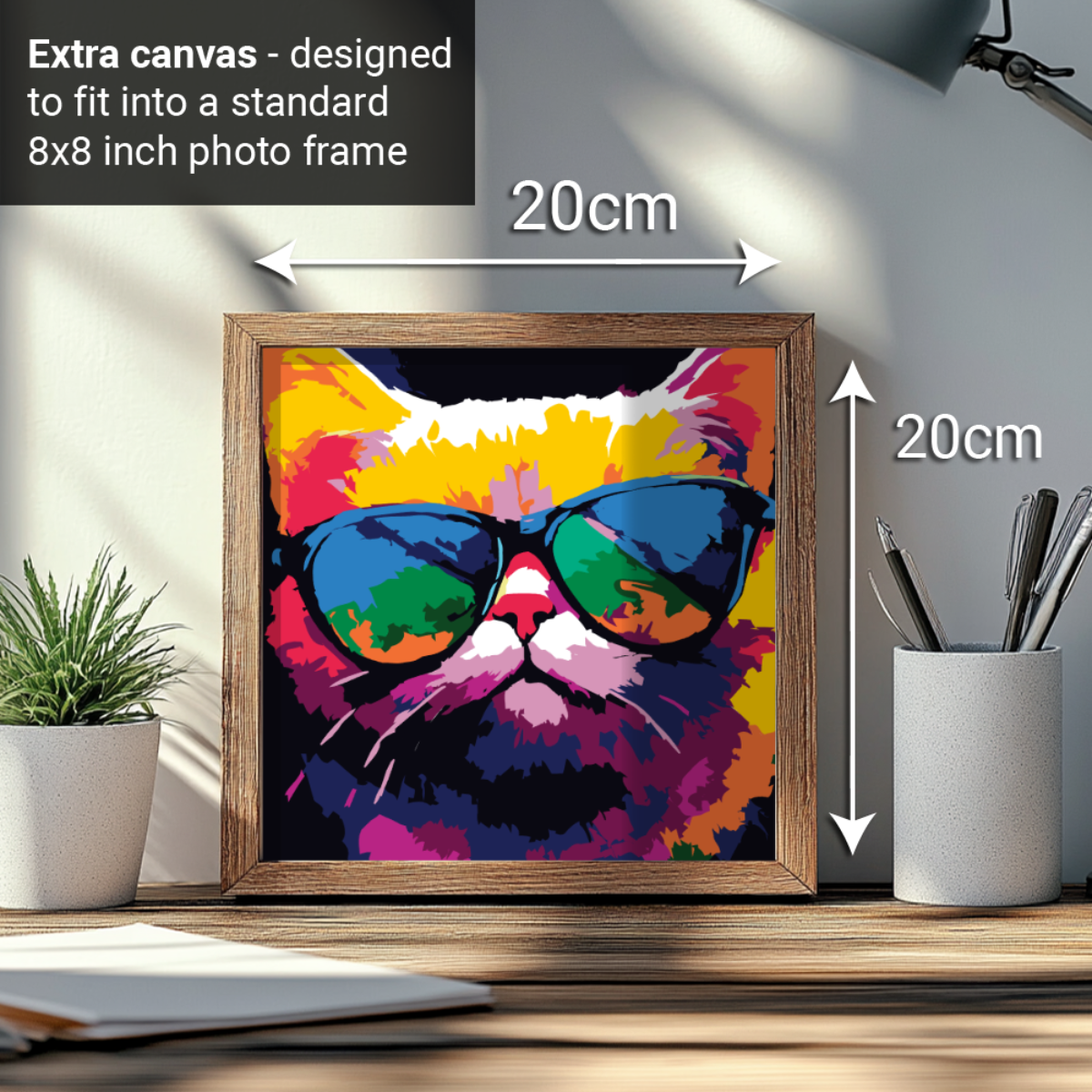 2-in-1 Paint by Numbers Kit - Rolled Canvases (20x25cm & 20x20cm), 16 Colours (Bold In Black - Fat Cat)