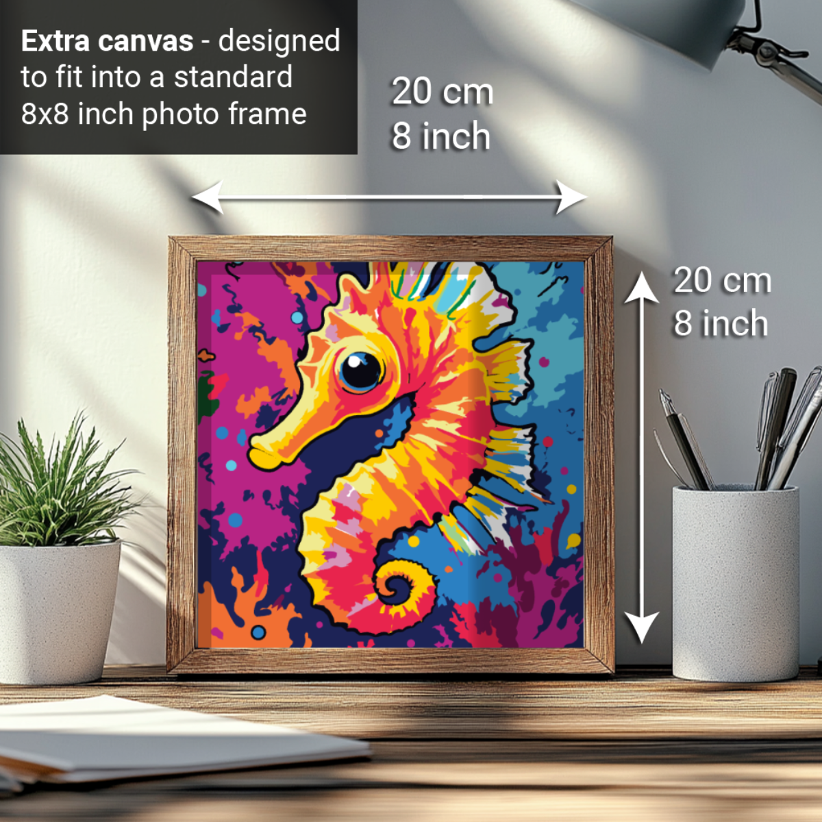 2-in-1 Paint by Numbers Kit - Rolled Canvases (20x25cm & 20x20cm), 16 Colours (Sea Life - Sea Horse)
