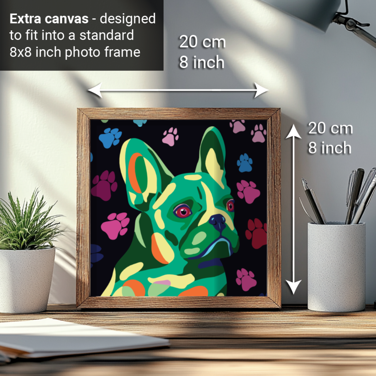 2-in-1 Paint by Numbers Kit - Rolled Canvases (20x25cm & 20x20cm), 16 Colours (Proud Little Paws - French Bulldog)