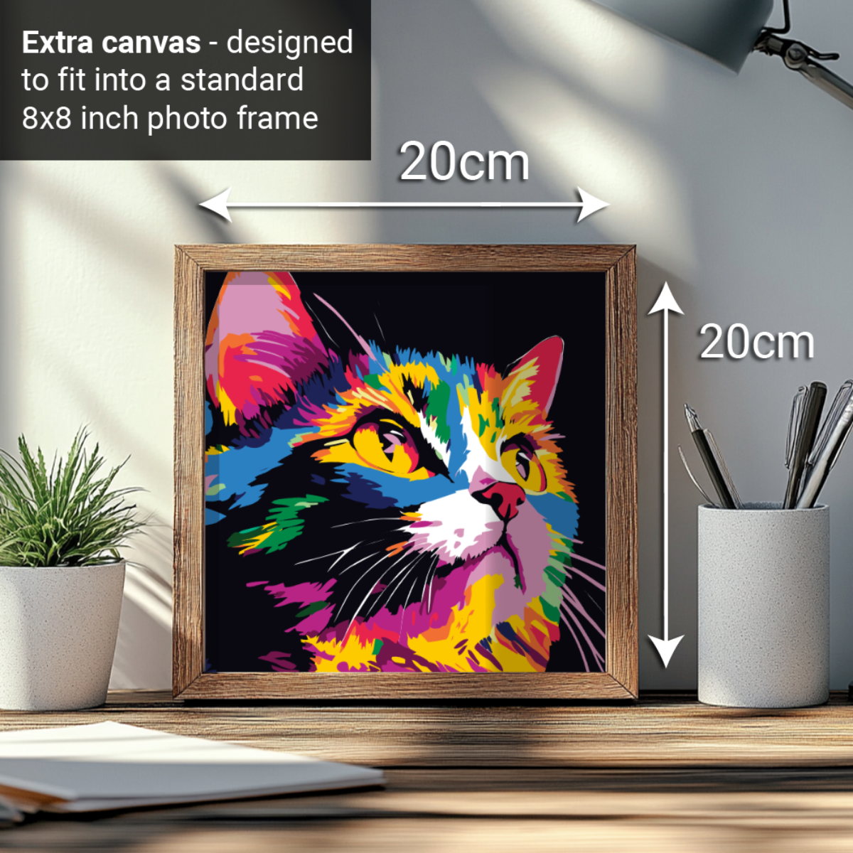 2-in-1 Paint by Numbers Kit - Rolled Canvases (20x25cm & 20x20cm), 16 Colours (Bold In Black - Cat)