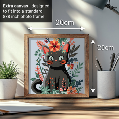 2-in-1 Paint by Numbers Kit - Rolled Canvases (20x25cm & 20x20cm), 16 Colours (Hue & Whimsy Collection - Flower Crown Kitty)