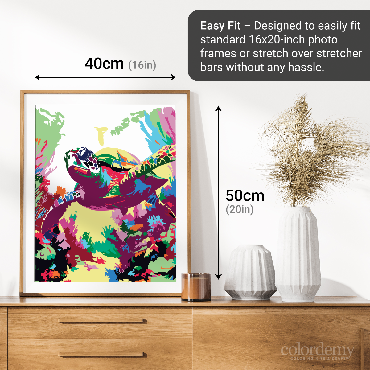40x50cm Paint by Numbers Kit - Rolled Canvases, 16 Colours (Abstract Wild Collection - Sea Turtle)