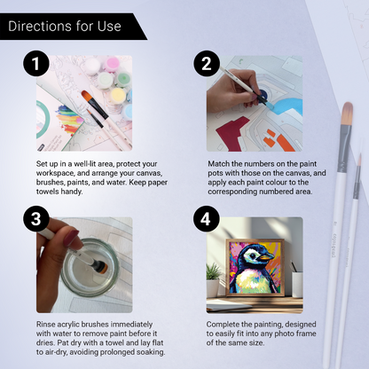 2-in-1 Paint by Numbers Kit - Rolled Canvases (20x25cm & 20x20cm), 16 Colours (Sea Life - Penguin)