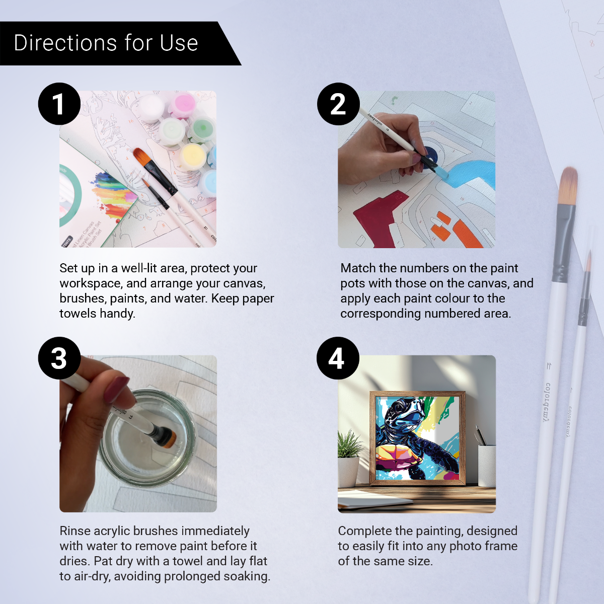 2-in-1 Paint by Numbers Kit - Rolled Canvases (20x25cm & 20x20cm), 16 Colours (Sea Life - Sea Turtle)