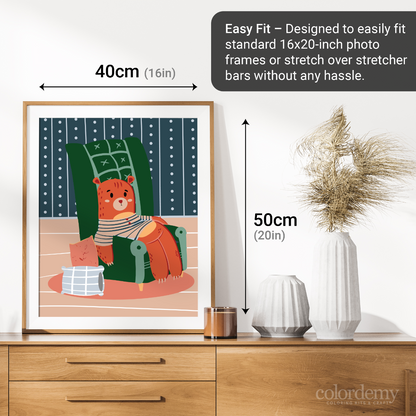 40x50cm Paint by Numbers kit: Cosy Corner: Lazy Bear on a Chair