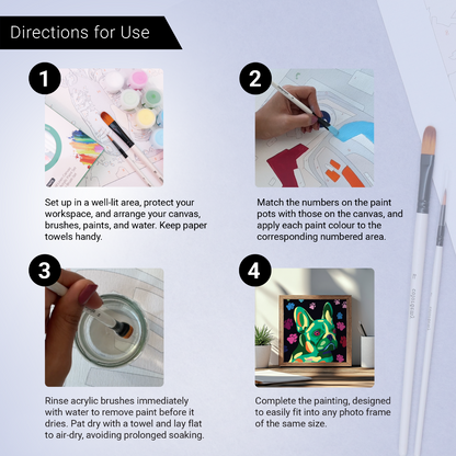 2-in-1 Paint by Numbers Kit - Rolled Canvases (20x25cm & 20x20cm), 16 Colours (Proud Little Paws - French Bulldog)