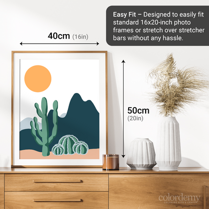 40x50cm Paint by Numbers Kit: Desert Harmony: Minimalist Saguaro and Golden Barrel Cactus