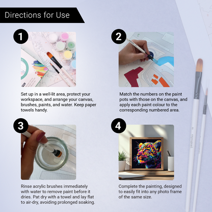 2-in-1 Paint by Numbers Kit - Rolled Canvases (20x25cm & 20x20cm), 16 Colours (Bold In Black - Leopard)