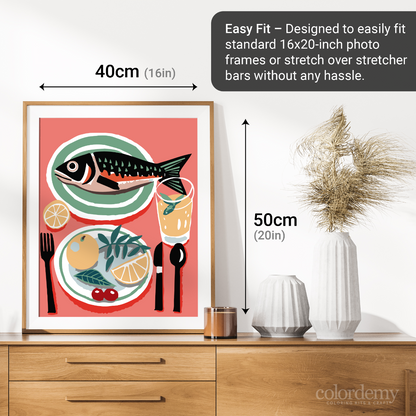 40x50cm Paint by Numbers Kit: Savouring the Catch: Fish on the Dinner Table.