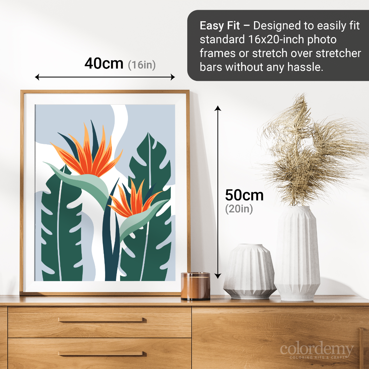 40x50cm Paint by Numbers Kit: Exotic Blooms: Leaves with Vibrant Orange Flower