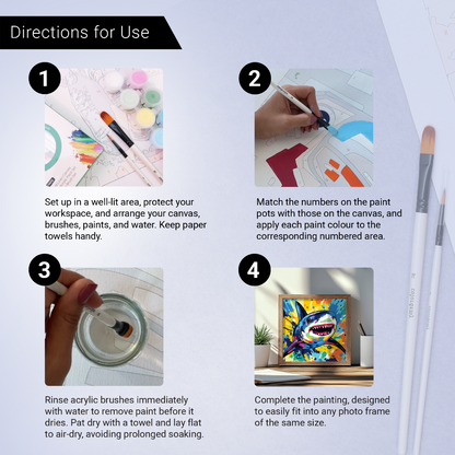 2-in-1 Paint by Numbers Kit - Rolled Canvases (20x25cm & 20x20cm), 16 Colours (Sea Life - Shark)