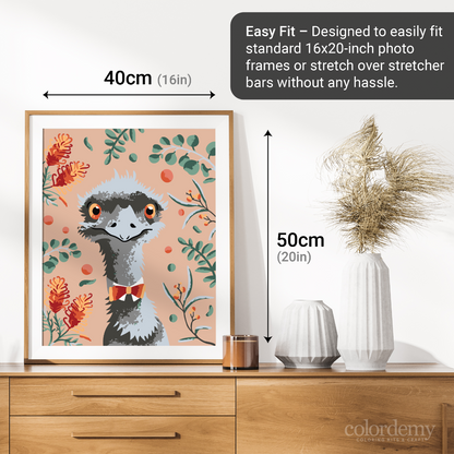 40x50cm Paint by Numbers kit:  Leafy Serenity: Simple Emu with Pink Background