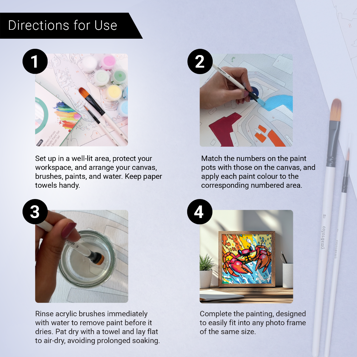 2-in-1 Paint by Numbers Kit - Rolled Canvases (20x25cm & 20x20cm), 16 Colours (Sea Life - Crab)
