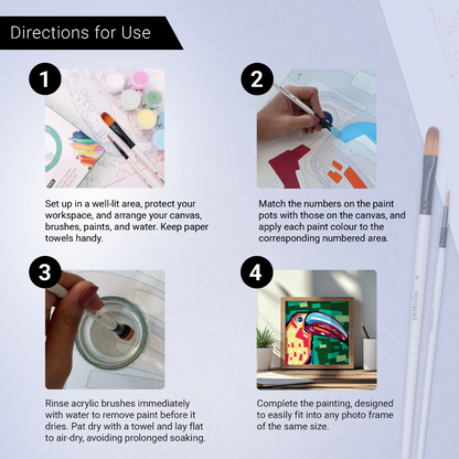 2-in-1 Paint by Numbers Kit - Rolled Canvases (20x25cm & 20x20cm), 16 Colours (Geometric Pop Art - Toucan)