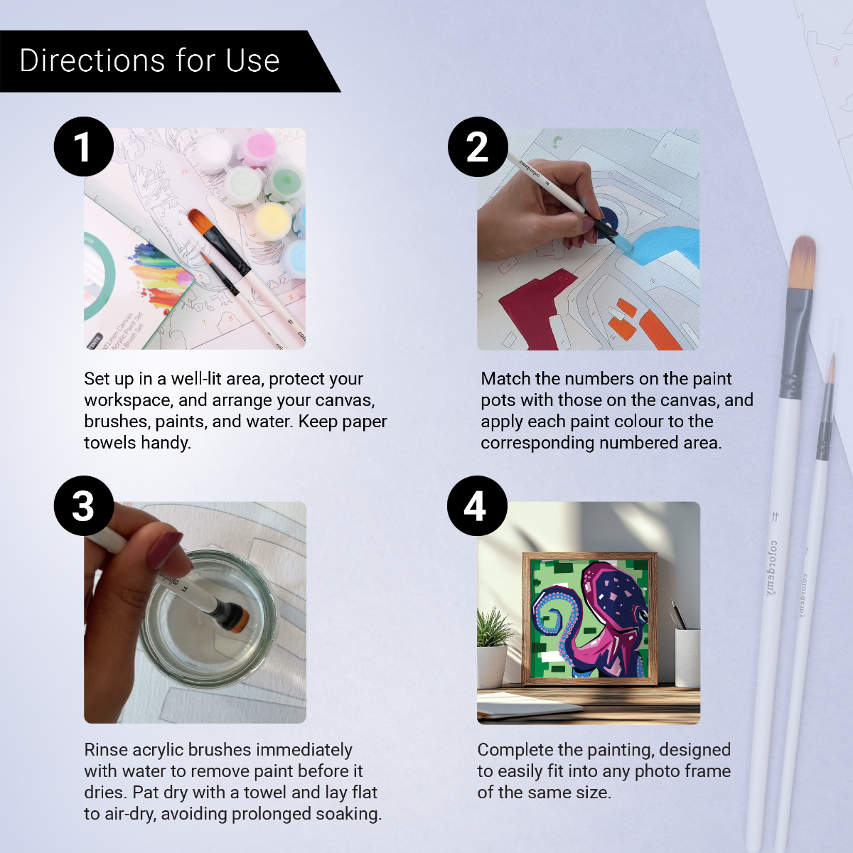 2-in-1 Paint by Numbers Kit - Rolled Canvases (20x25cm & 20x20cm), 16 Colours (Geometric Pop Art - Octopus)