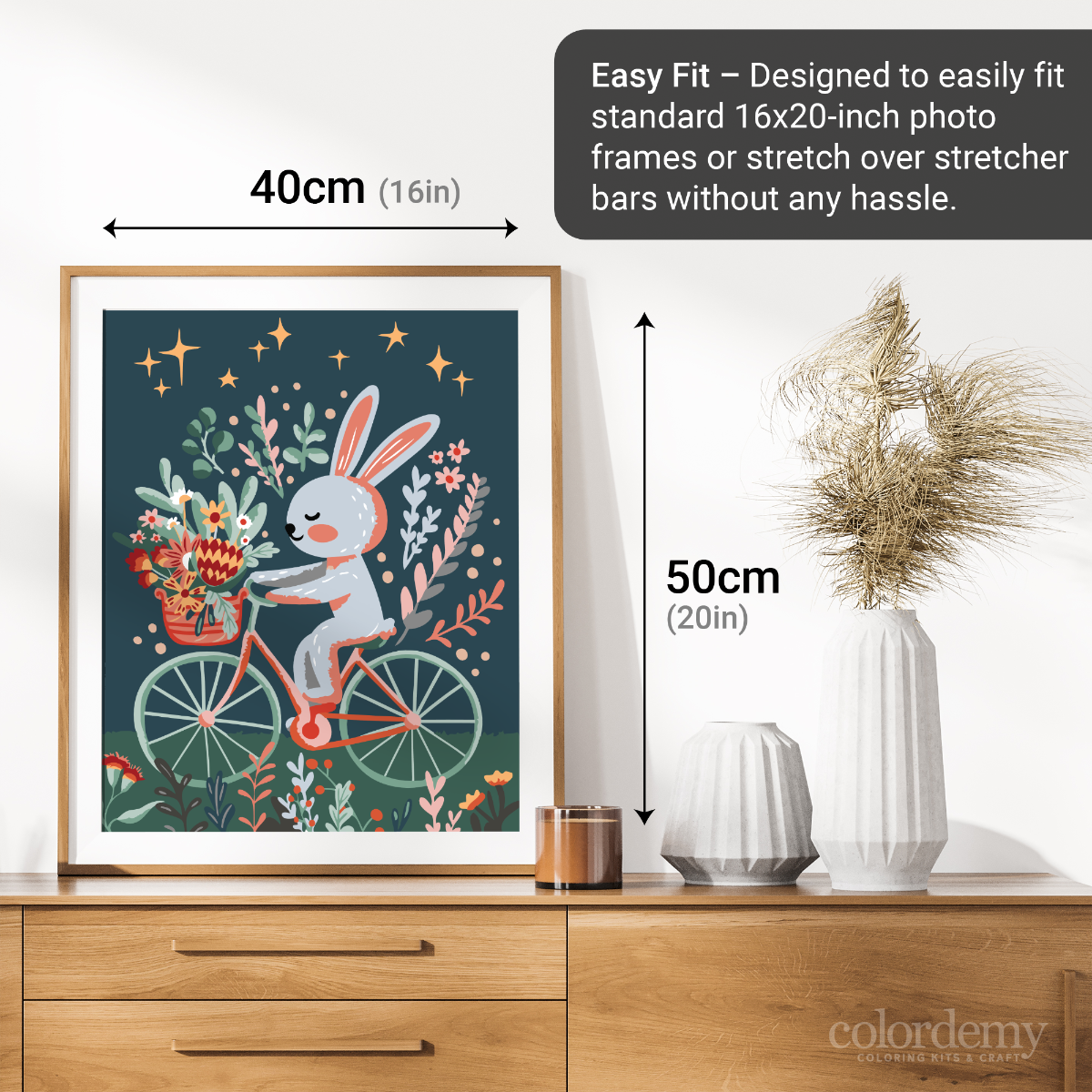 40x50cm Paint by Numbers Kit: Whimsical Wheels - Rabbit's Floral Joy Ride