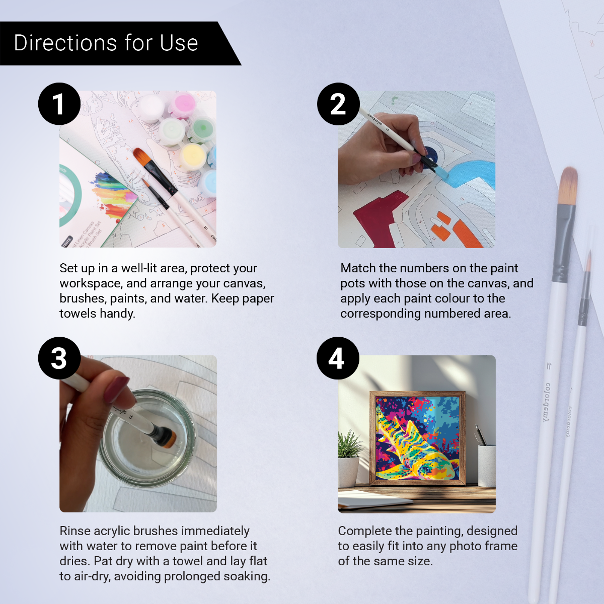 2-in-1 Paint by Numbers Kit - Rolled Canvases (20x25cm & 20x20cm), 16 Colours (Sea Life - Zebra Shark)