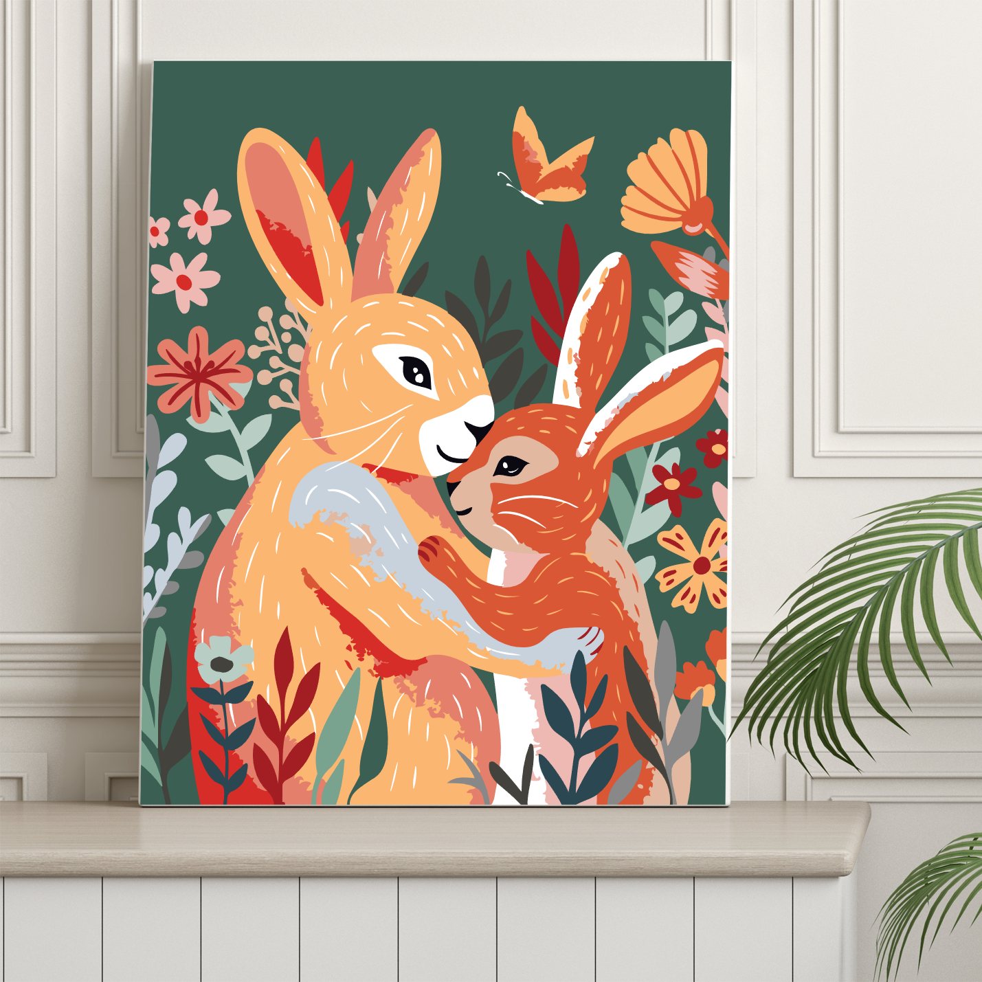 40x50cm Paint by Numbers Kit: Easter Blossoms - Mother-Daughter Rabbit Duo