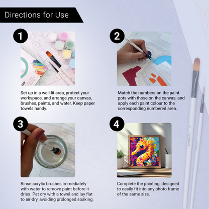 2-in-1 Paint by Numbers Kit - Rolled Canvases (20x25cm & 20x20cm), 16 Colours (Sea Life - Sea Horse)