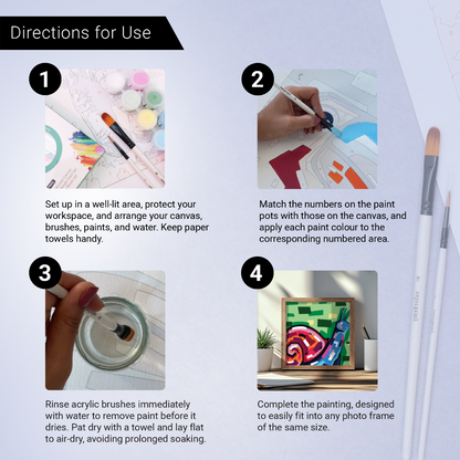 2-in-1 Paint by Numbers Kit - Rolled Canvases (20x25cm & 20x20cm), 16 Colours (Geometric Pop Art - Snail)