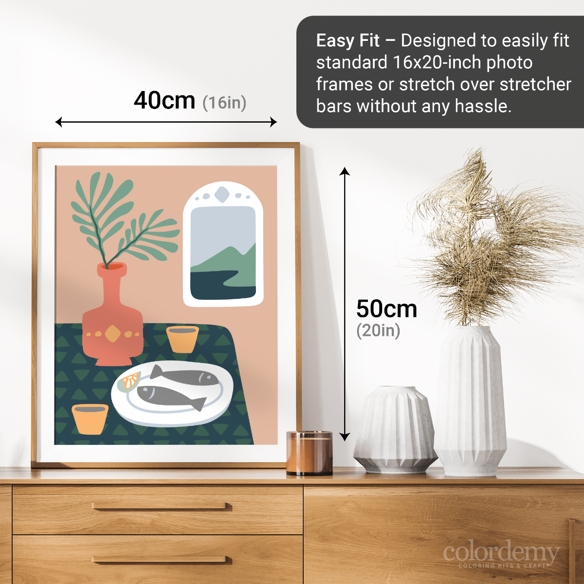 40x50cm Paint by Numbers Kit: Serenity in Contrast: Minimalist Dark Blue Table