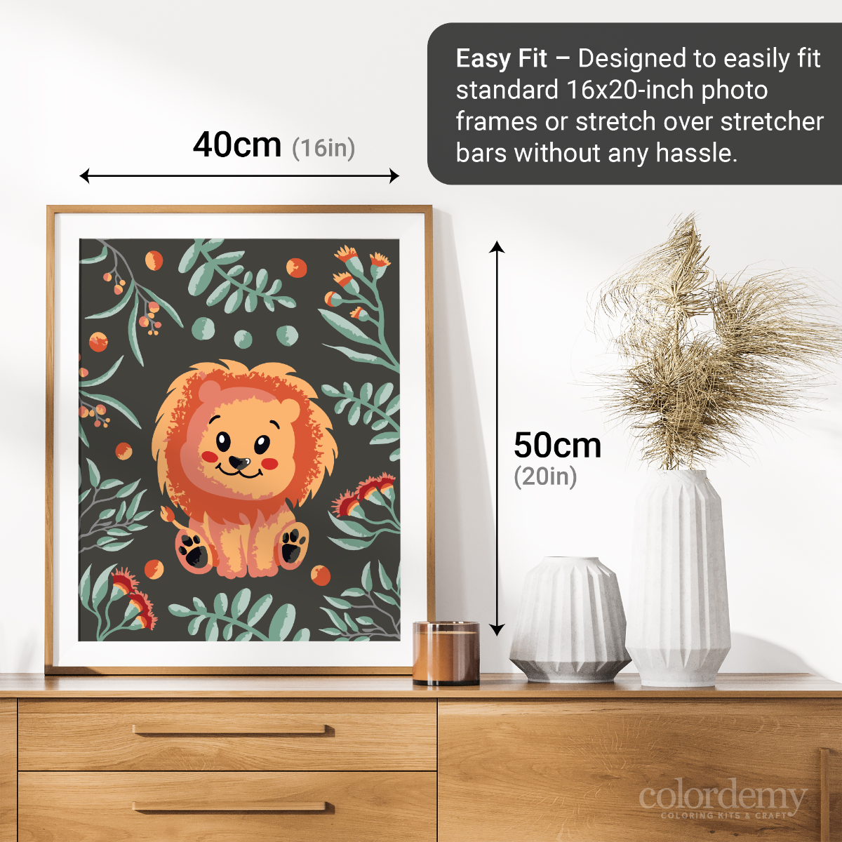 40x50cm Paint by Numbers Kit: Lion's Paradise: Cute Lion with Floral Elegance