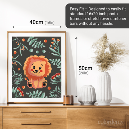40x50cm Paint by Numbers Kit: Lion's Paradise: Cute Lion with Floral Elegance