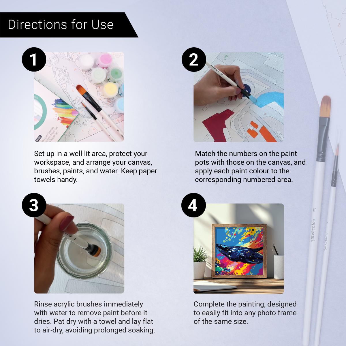 2-in-1 Paint by Numbers Kit - Rolled Canvases (20x25cm & 20x20cm), 16 Colours (Sea Life - Stingray)