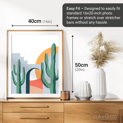 40x50cm Paint by Numbers Kit:  Desert Solitude: Minimalist Cactus and Stone Structure