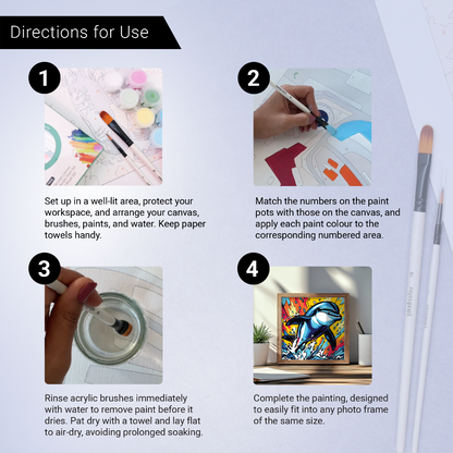2-in-1 Paint by Numbers Kit - Rolled Canvases (20x25cm & 20x20cm), 16 Colours (Sea Life - Dolphin)
