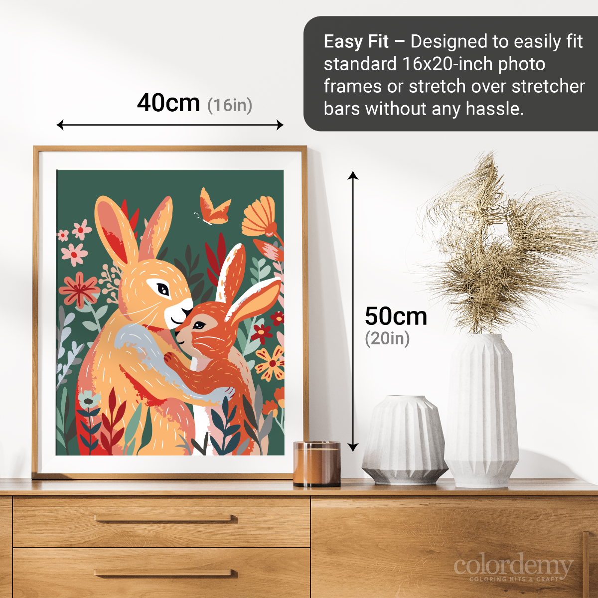 40x50cm Paint by Numbers Kit: Easter Blossoms - Mother-Daughter Rabbit Duo
