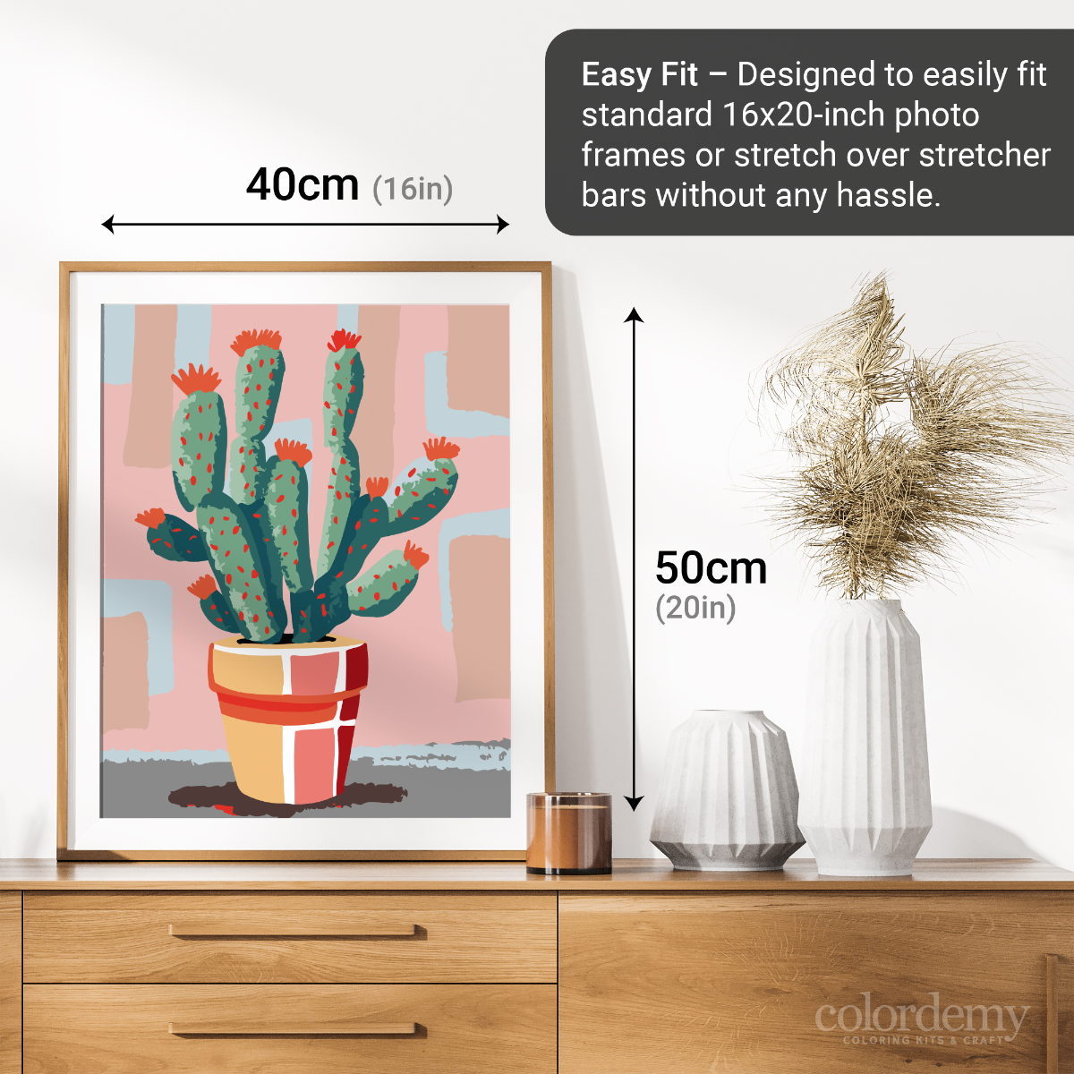 40x50cm Paint by Numbers Kit: Cactus pot paint by numbers kit in Matisse style