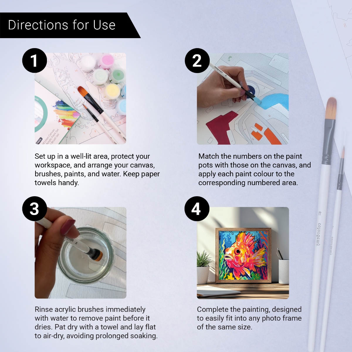 2-in-1 Paint by Numbers Kit - Rolled Canvases (20x25cm & 20x20cm), 16 Colours (Sea Life - Red Scorpion Fish)