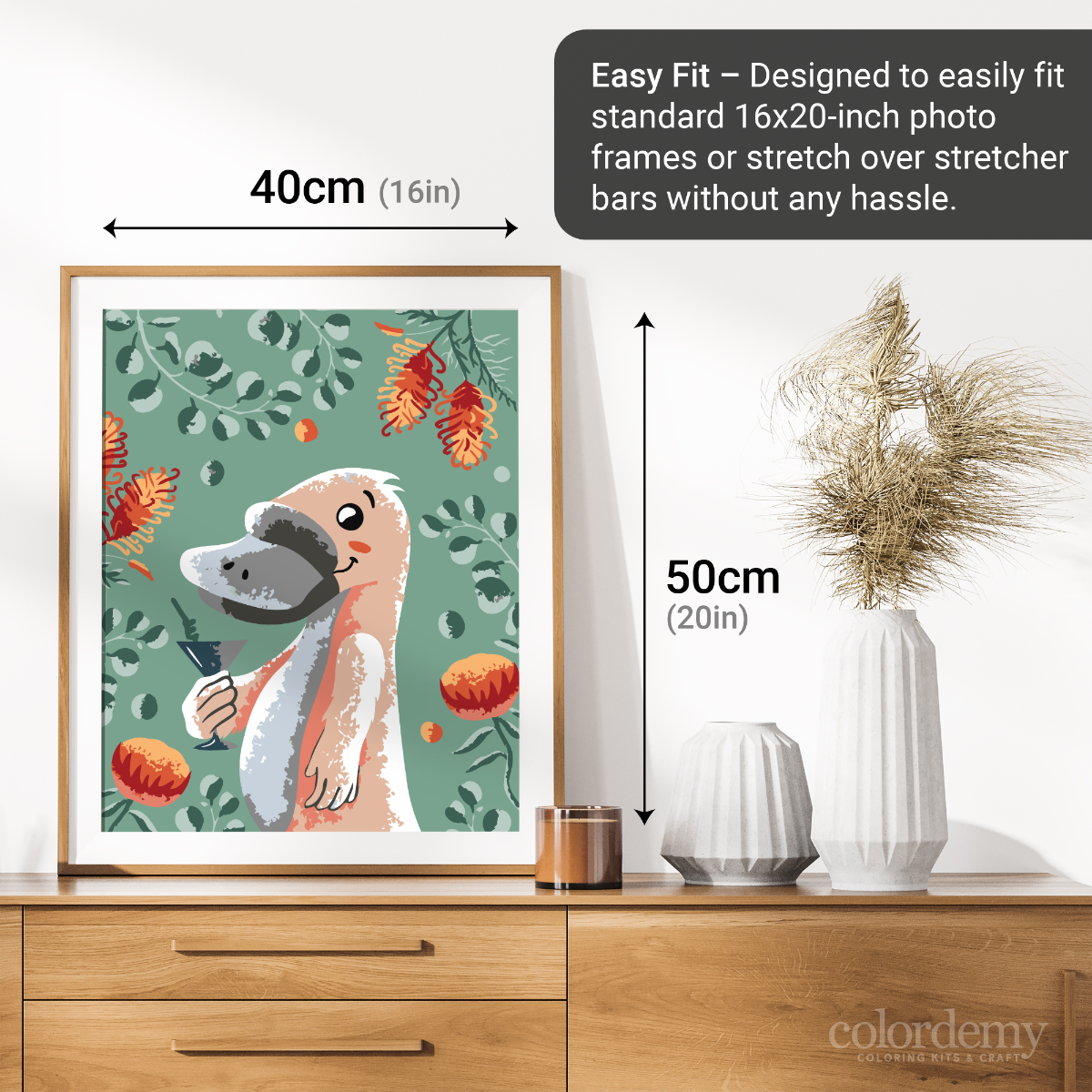 40x50cm Paint by Numbers Kit: Cool Platypus: Minimalist with Leafy Background