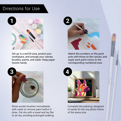 2-in-1 Paint by Numbers Kit - Rolled Canvases (20x25cm & 20x20cm), 16 Colours (Proud Little Paws - Shepherd)