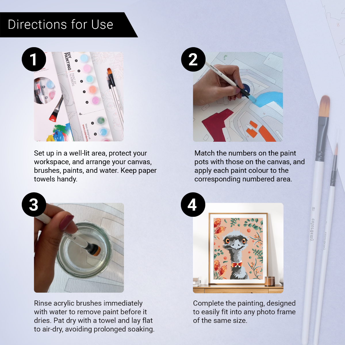 40x50cm Paint by Numbers kit:  Leafy Serenity: Simple Emu with Pink Background