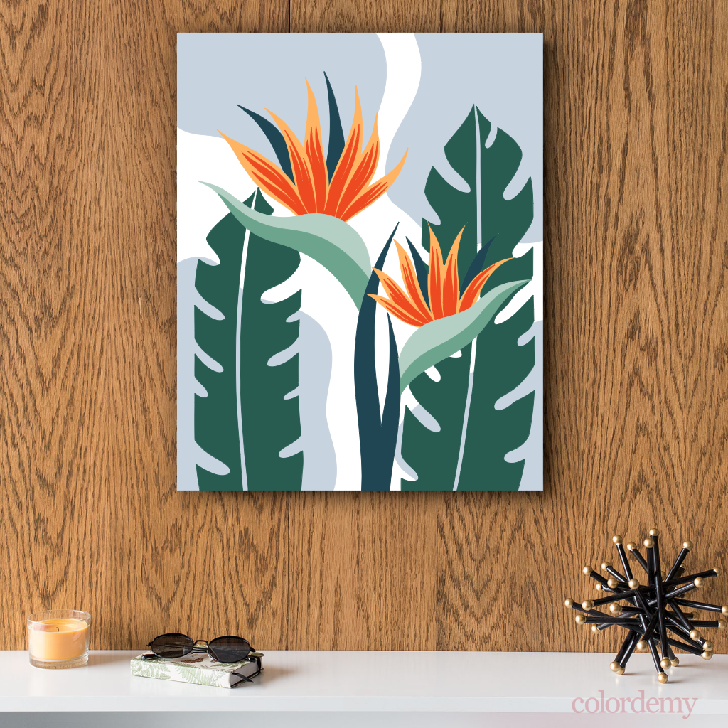 40x50cm Paint by Numbers Kit: Exotic Blooms: Leaves with Vibrant Orange Flower