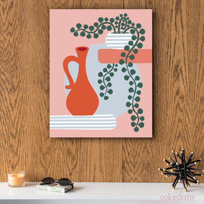 40x50cm Paint by Numbers Kit: Botanical Simplicity: Minimalist Red Vase and Round Pot