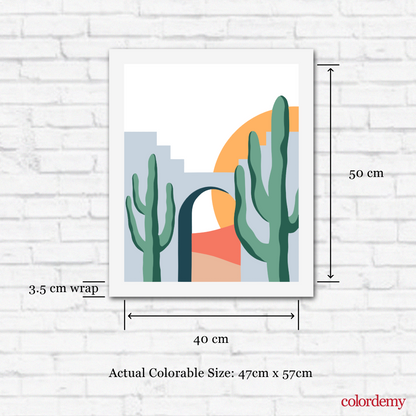 40x50cm Paint by Numbers Kit:  Desert Solitude: Minimalist Cactus and Stone Structure