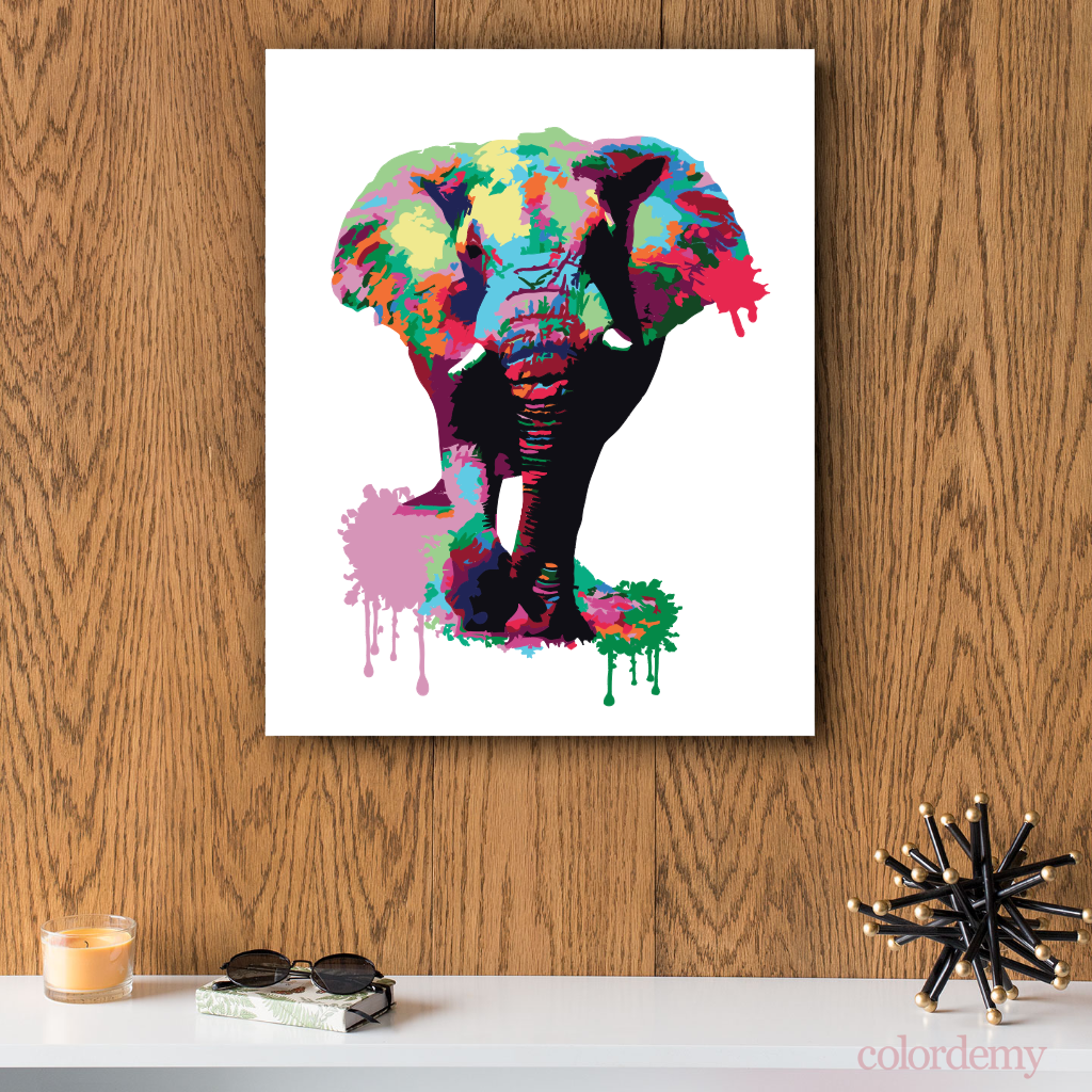 40x50cm Paint by Numbers Kit:  Safari Spectacle: Vibrant Splash Elephant