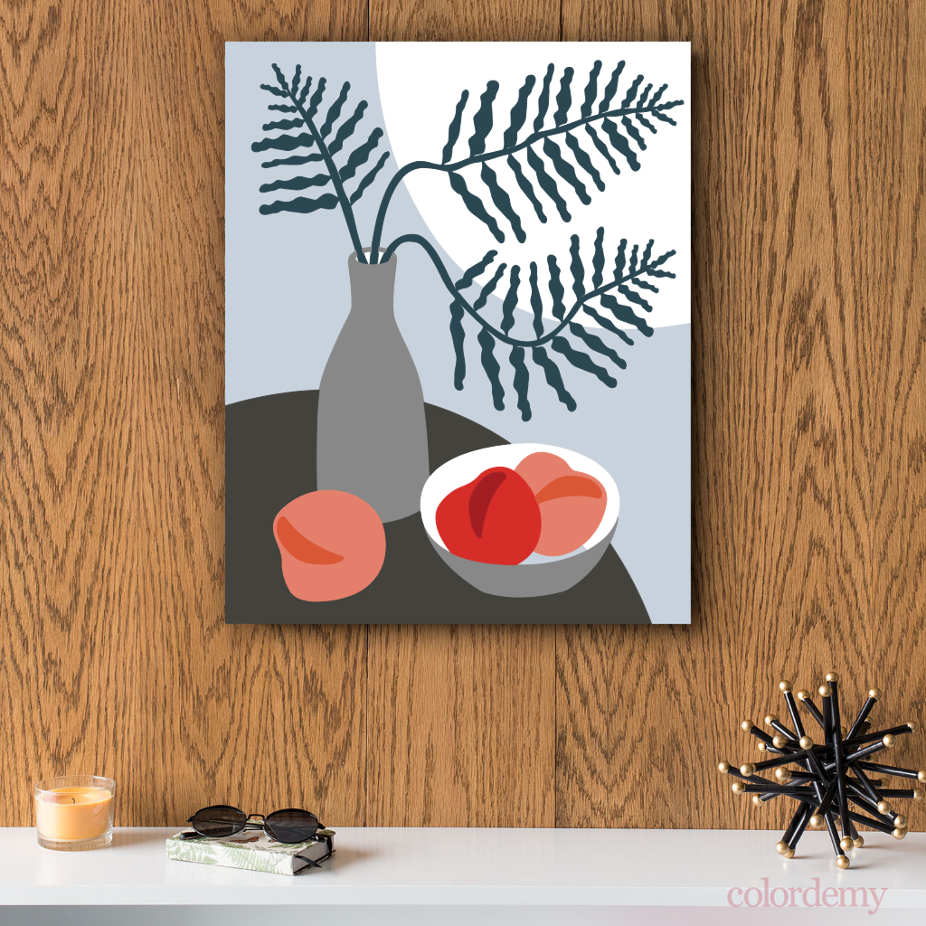 40x50cm Paint by Numbers Kit:  Elegant Simplicity: Minimalist Grey Vase and Peaches