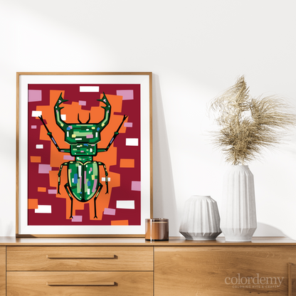 40x50cm Paint by Numbers Kit: Radiant Stag: Colourful Warm Stag Beetle