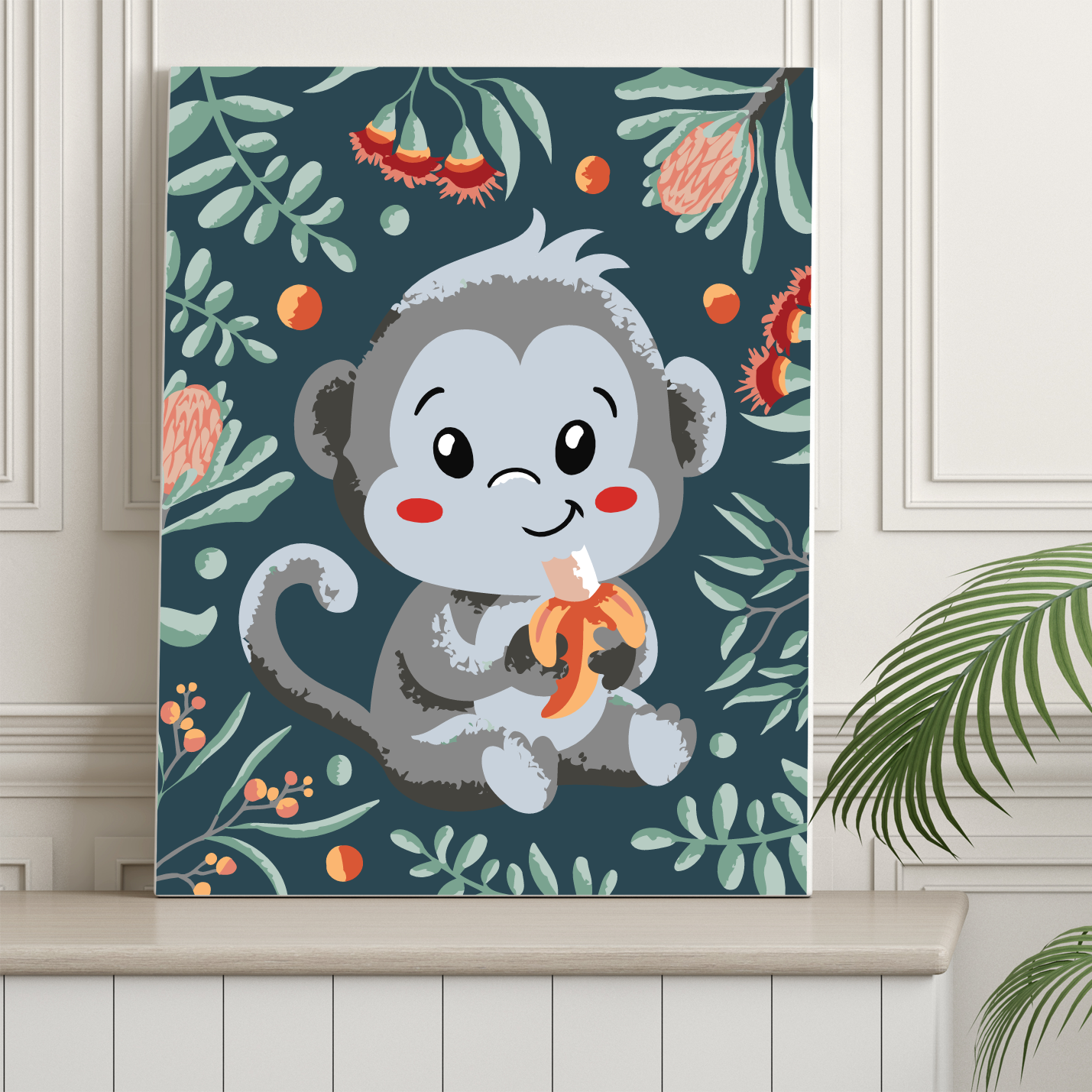 40x50cm Paint by Numbers Kit: Banana Bliss: Simple Monkey with Leafy Background